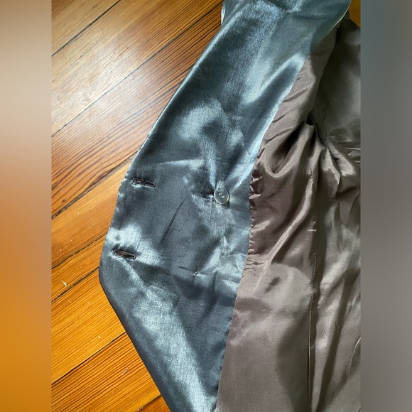 Vtg 90s Cache cosmic metallic silver gray Satin Blazer cutout back Skirt Set - Picture 6 of 14